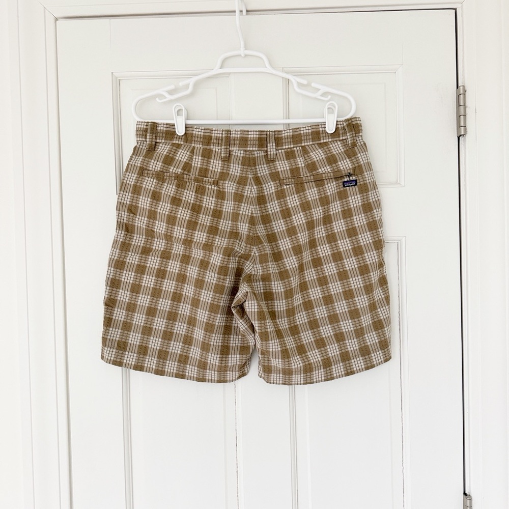 PATAGONIA shorts size 33 brown white plaid organic cotton seersucker - Picture 2 of 6